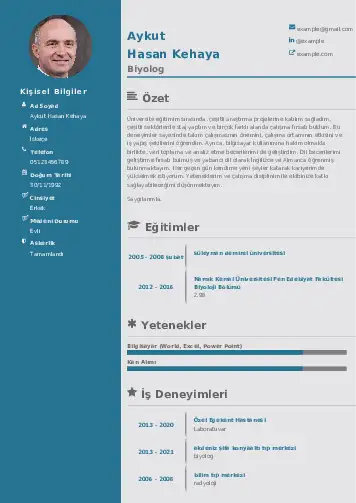 Biyolog CV Örnekleri cv indir